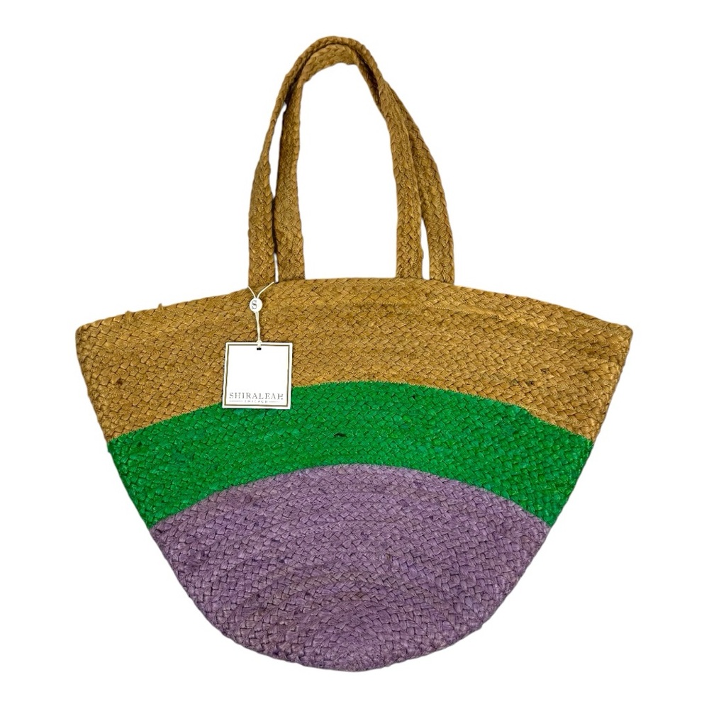 NWT Shiraleah Chicago Womens Liza Straw Tote Green & Purple